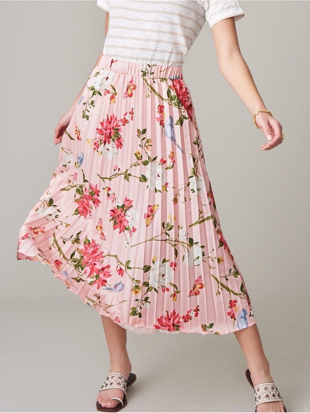 Spartina 449 Pink Floral Clarisse Pleated Skirt XL